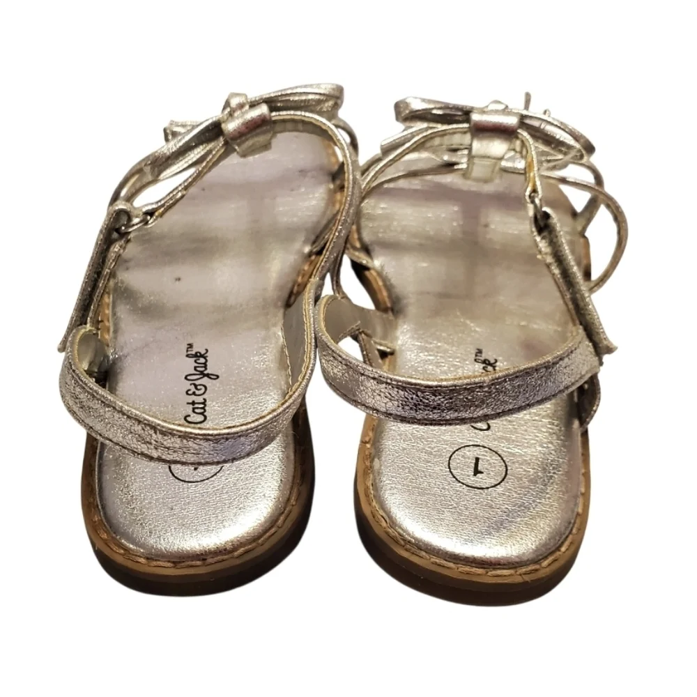 Cat & Jack Girls Silver Metallic Strappy Spring Summer Sandals 1
